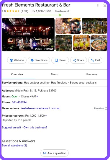 fresh elemet restaurant and bar-local seo for restaurants and cafes in nepal-l- Importance-kumarpradhan.com